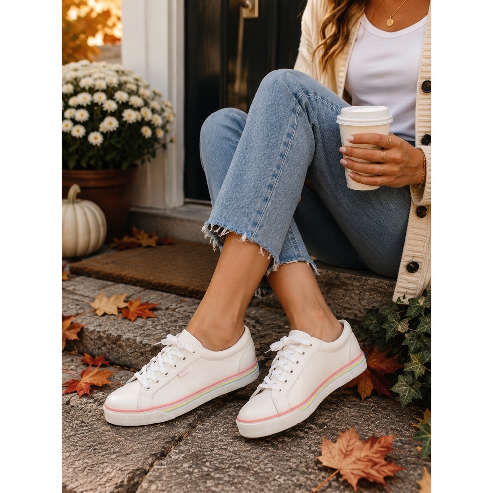 Keds Jump Kick Duo Women's 7.5 Leather White Pastel Rainbow Sneakers